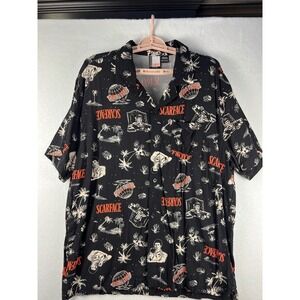 Scarface Men XL Black Hawaiian Shirt‎ Tony Montana Mobster Miami Y2K AOP